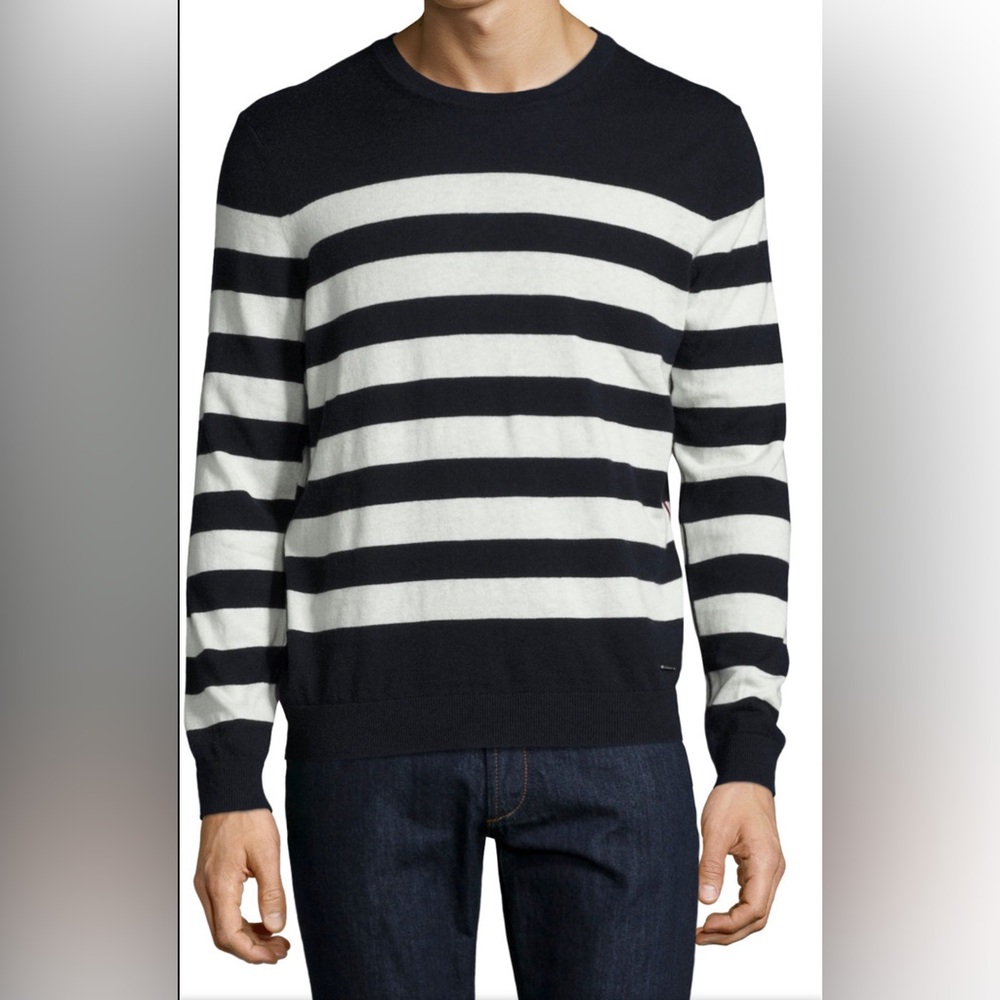Burberry
Seaborne Striped Cashmere-Cotton Sweater, Navy